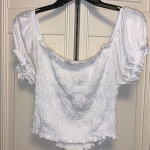 White tub top with off the shoulder sleeves